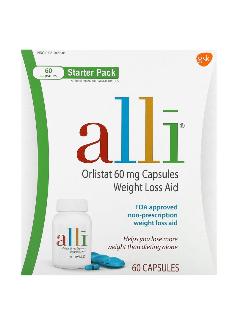 Orlistat, Weight Loss Aid, Starter Pack, 60 mg, 60 Capsules